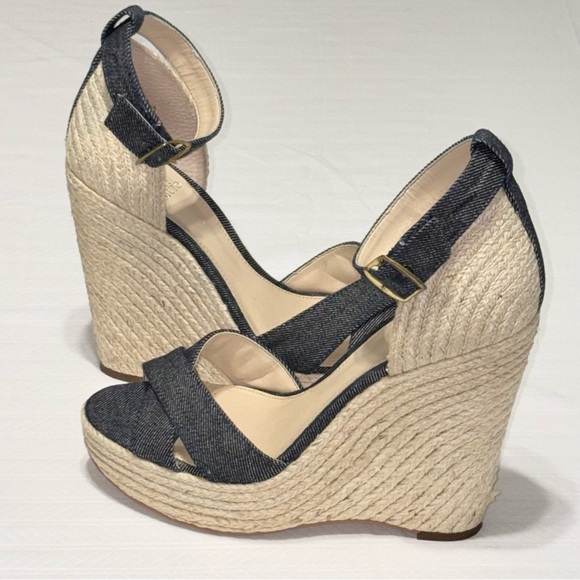 Vince Camuto Denim Espadrille Wedge Ankle Strap Sandals Size 8 - Picture 6 of 11